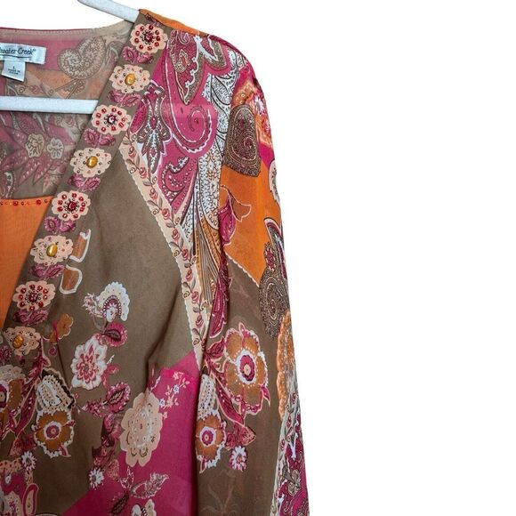 Coldwater Creek Tunic Top Women Large Multicolor Boho Paisley Embellished Blouse - Picture 3 of 8